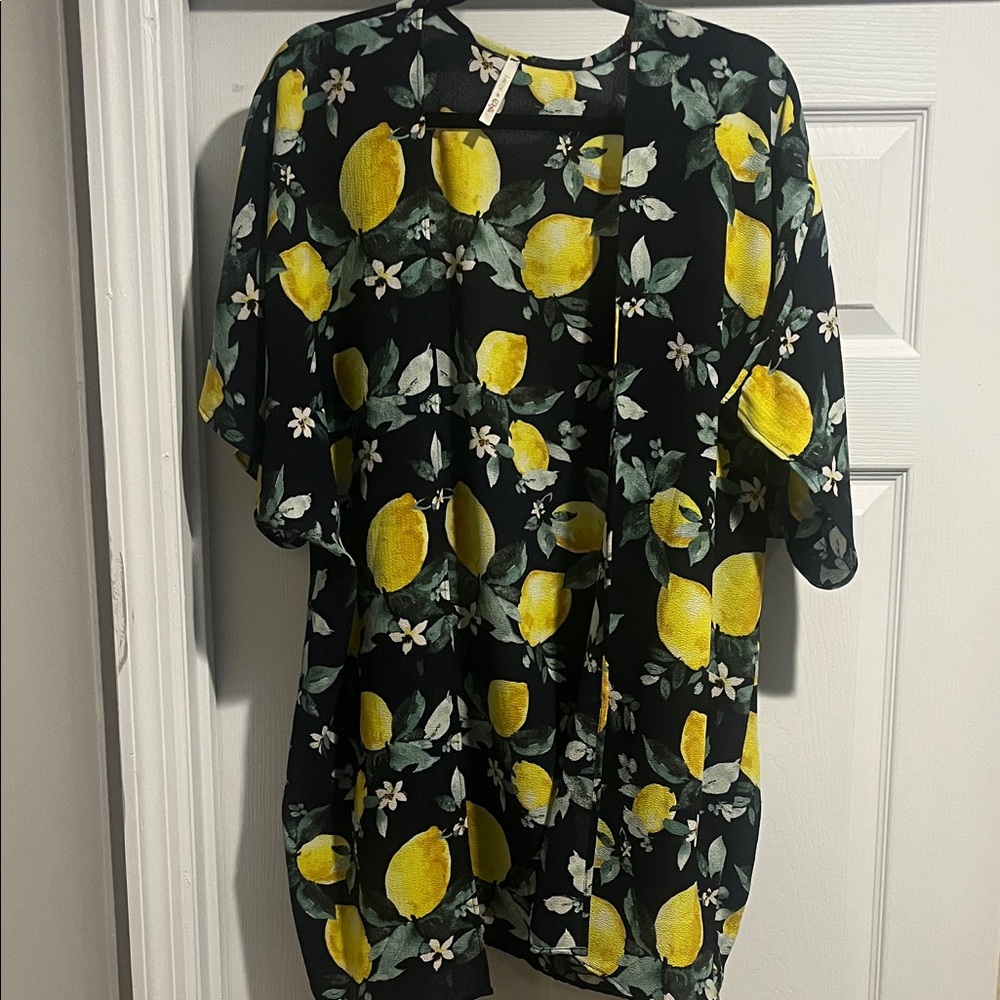 Lemon Print Women's Blouse - Black and Yellow